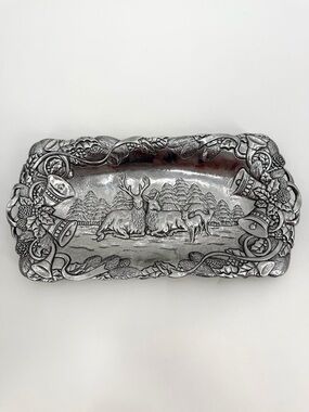 Vintage Arthur Court Serving Bread Tray Platter 1992 Deer Stag 12” Christmas